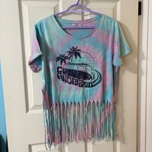 Bluenotes Tie-Dye Fringe Tee with Graphic